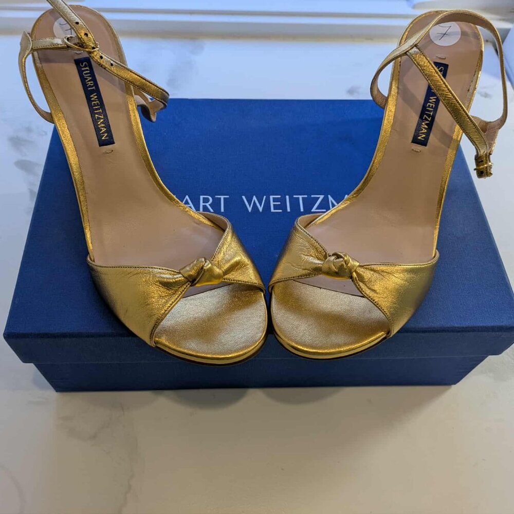 Stuart Weitzman Gold Knot Wedge Sandals